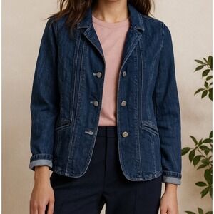 J‎ Jill Womens sz 16 Linen Cotton Detailed Denim Button Blazer Jacket Casual